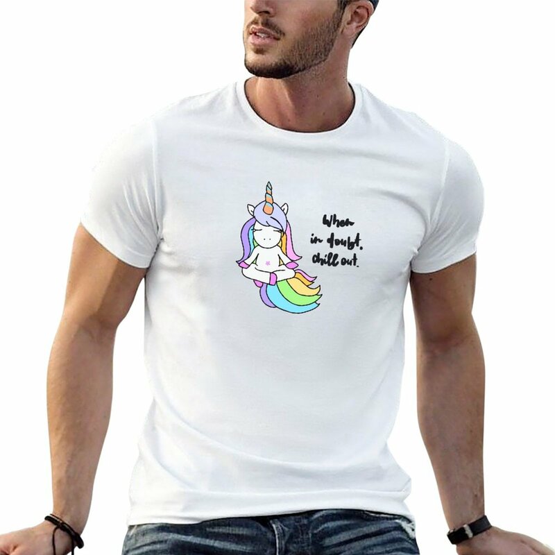 Jednorożec medytacja CHILL OUT joga uważność t-shirt za duże koszule koszulki z nadrukami chłopców białe koszulki dla mężczyzn