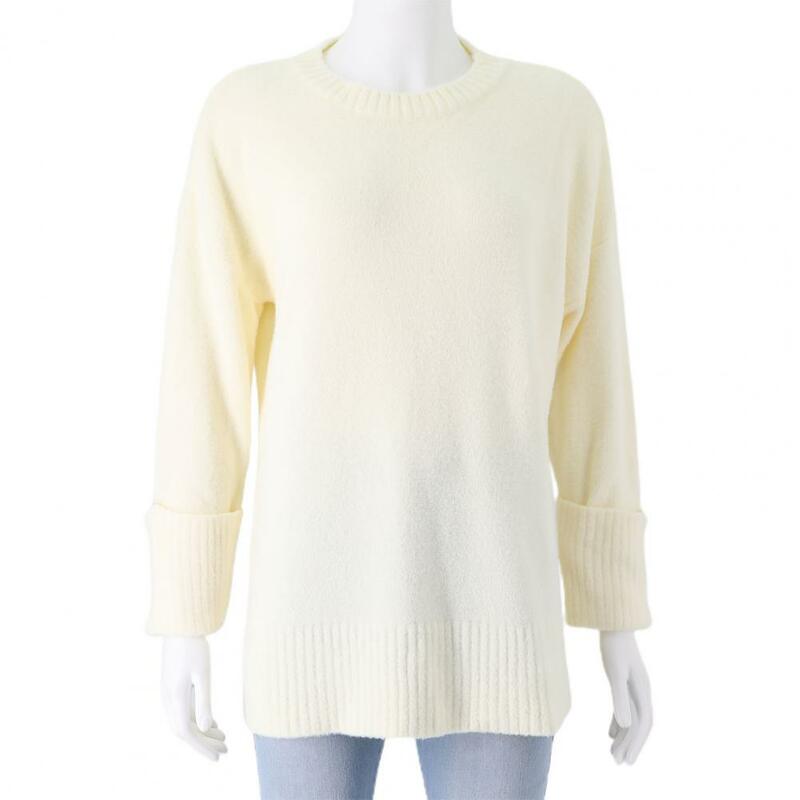 Maglione lavorato a maglia da donna o-collo manica lunga a coste elegante Casual maglione lavorato a maglia sciolto autunno inverno Pullover maglione Streetwear