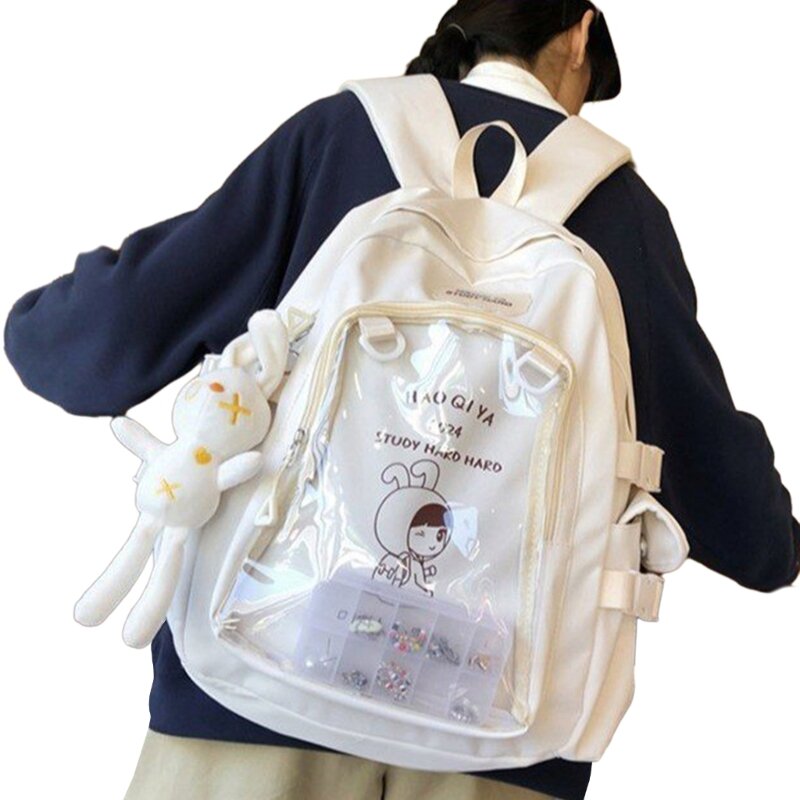 2024 neue trendige JK-Schultasche mit abnehmbarem Ornament, Nylon-Rucksack, großer Rucksack