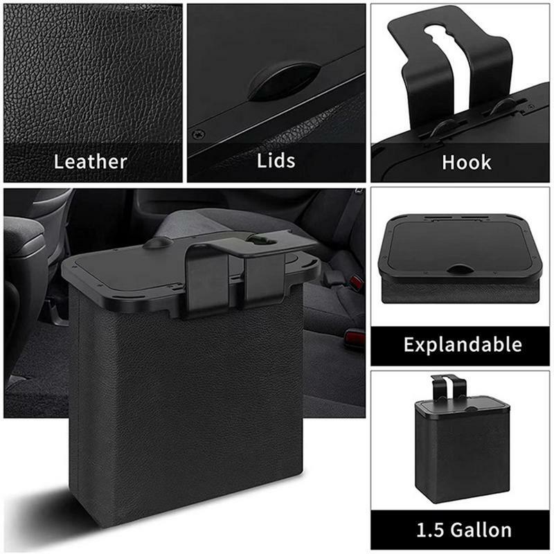 Automobile Garbage Can 1.5 Gallon Grime Repellent Vehicle Storage Arranger Car Attachments Car Rubbish Pouch With Fasteners