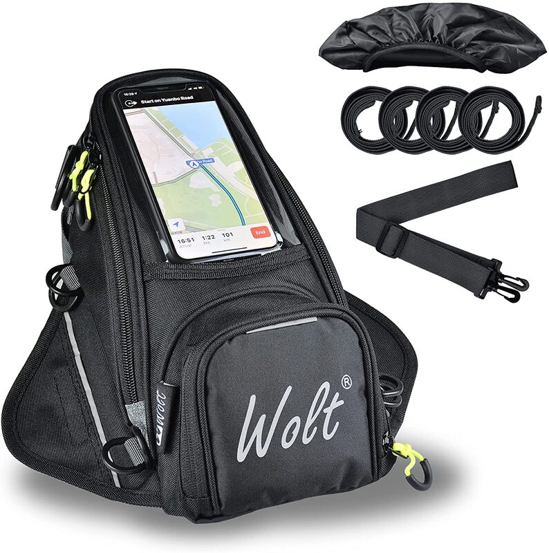 WOLT Powersports-Bolsa de tanque para motocicleta con cubierta impermeable para lluvia, bolsa magnética fuerte, bolsillo transparente para Teléfono Celular