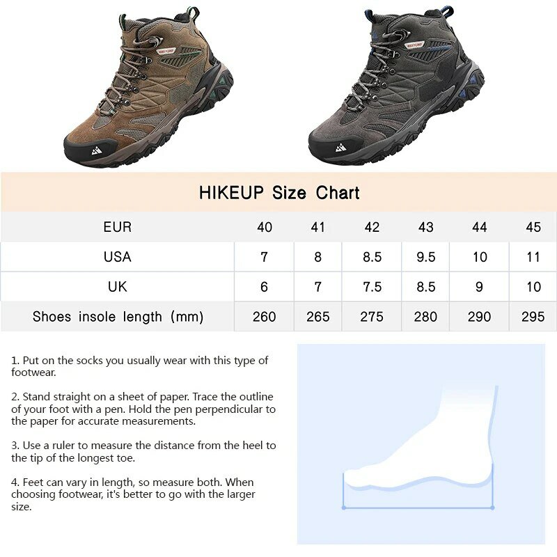 HIKEUP Winter Boot Men Outdoor Hiking Boots Suede High Top Trekking Men Shoes Rainproof Tactical Combat Military Boots