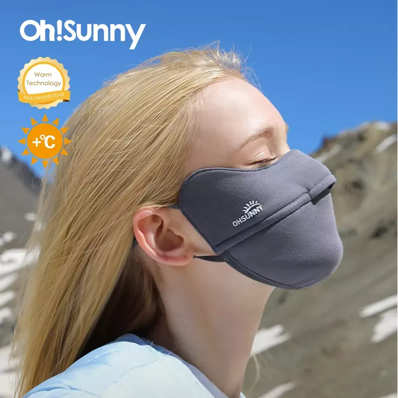 Ohsunny หน้ากากกันลมฤดูหนาวให้ความอบอุ่นสีพื้นดีไซน์3D ระบายอากาศได้แบบเปิดจมูกนุ่มป้องกันรังสียูวีสำหรับผู้หญิง UPF50 + หมวกไหมพรม