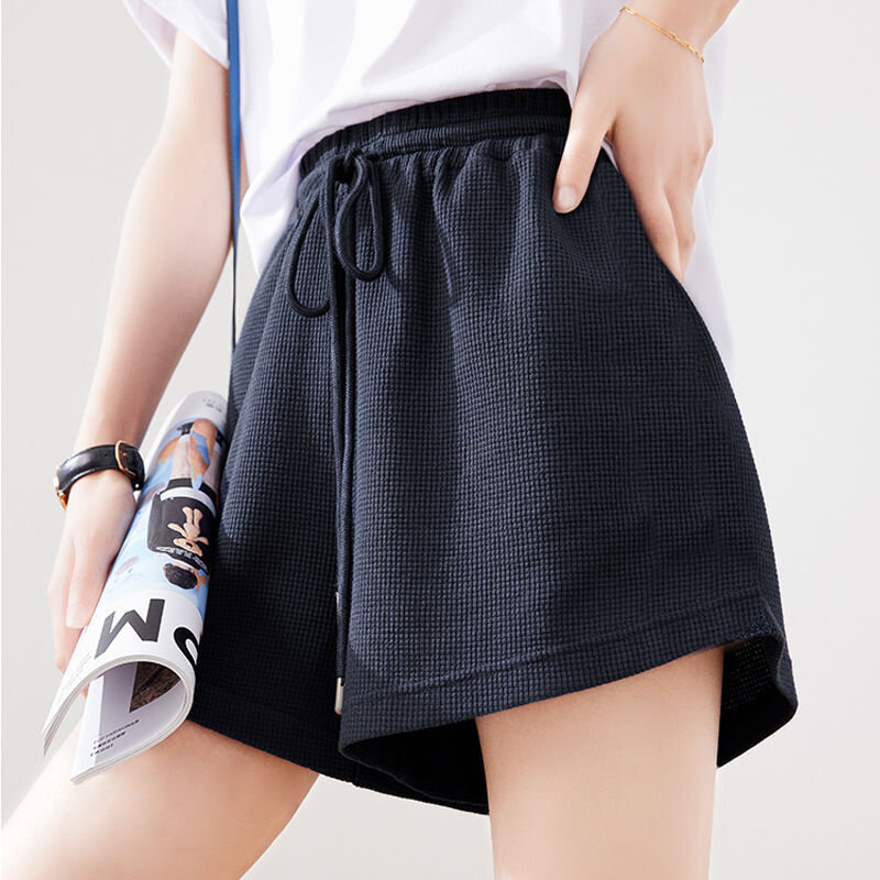 Pantalones cortos elásticos sueltos para mujer, pantalón M-2XL femenino, Unisex, informal, de pierna ancha, estilo coreano, de cintura alta