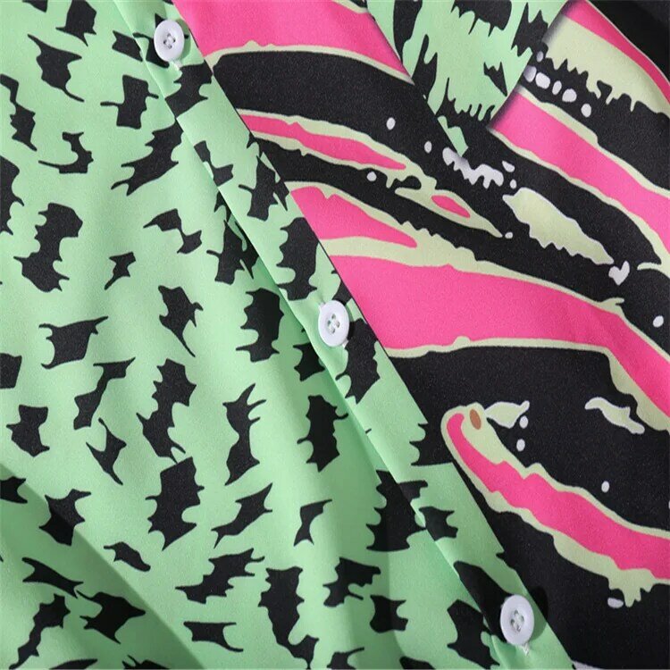 Chemise Homme Sommer neue Vintage Männer Hawaii Kurzarmhemd Herren lässig Leopard Patchwork Strand hemden Mann übergroße Hemd