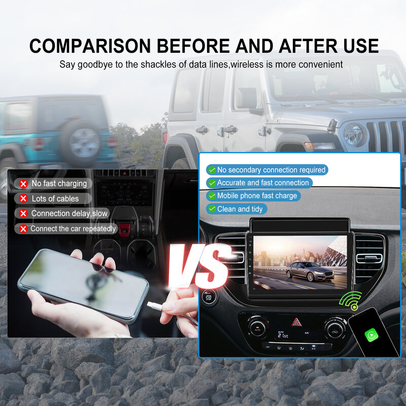 Podofo Wired to Wireless Carplay AI Box, Toyota Universal, Mazda, Nissan, Camry, Suzuki, Subaru, Audi, Mercedes, Kia, Ford, Opel