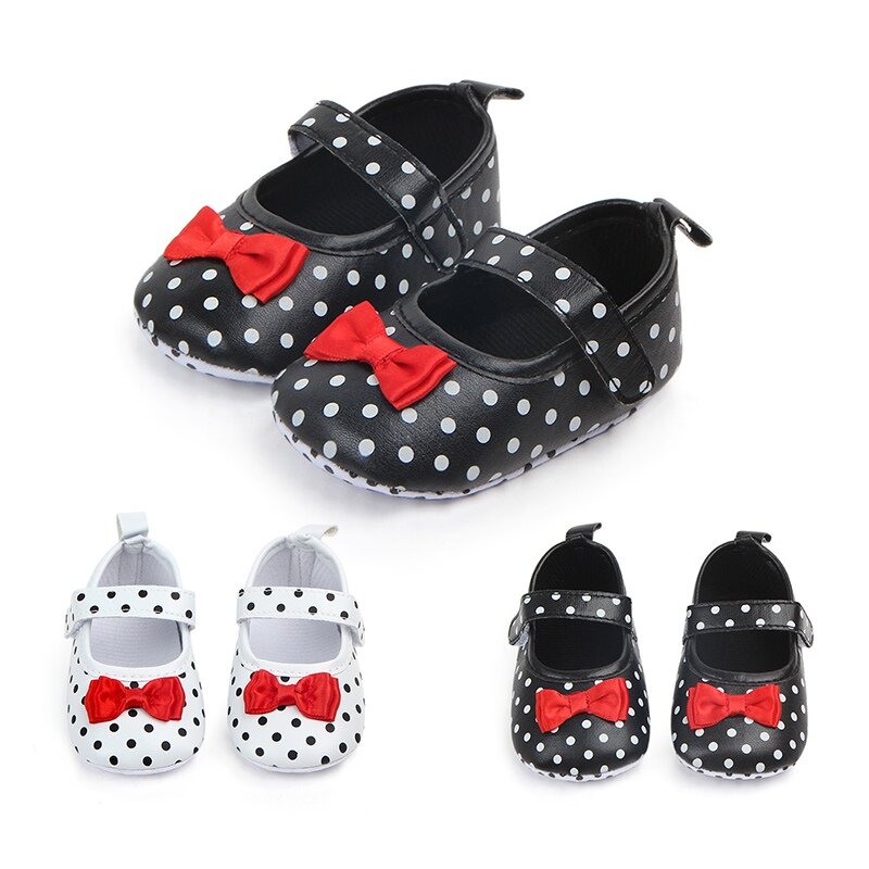 Zapatos antideslizantes de lunares para bebé, calzado con lazo para caminar, suela suave para primeros pasos, de 0 a 12 meses, para primavera y otoño