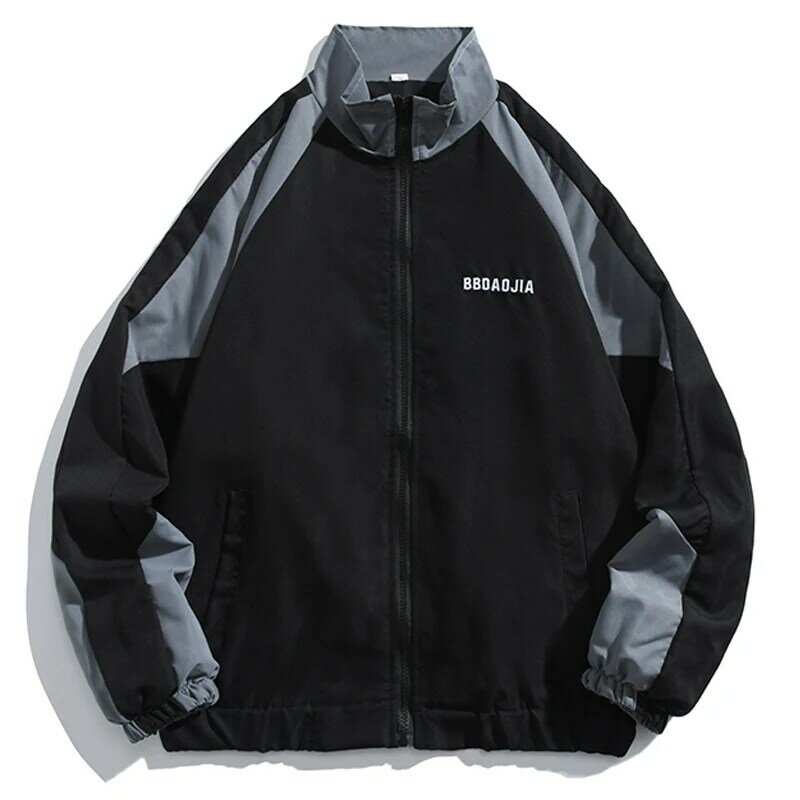 남녀공용 하라주쿠 대학 재킷, 캐쥬얼 패치워크 스트리트웨어, 바람막이 코트, 스탠드 칼라, 얇은 대표팀 재킷, 봄 가을