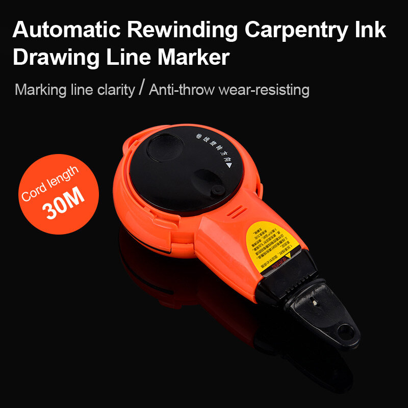 Linha de desenho de tinta de carpintaria rebobinamento automático marcador cartucho linha de mola balde fio de náilon 30m