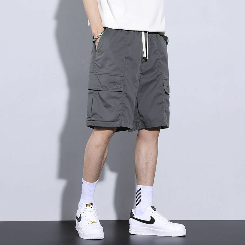 Fashion Solid Color Multiple Pockets Cargo Shorts Classic Street Casual Summer Tide Handsome All-match Male Shorts 2023 C70