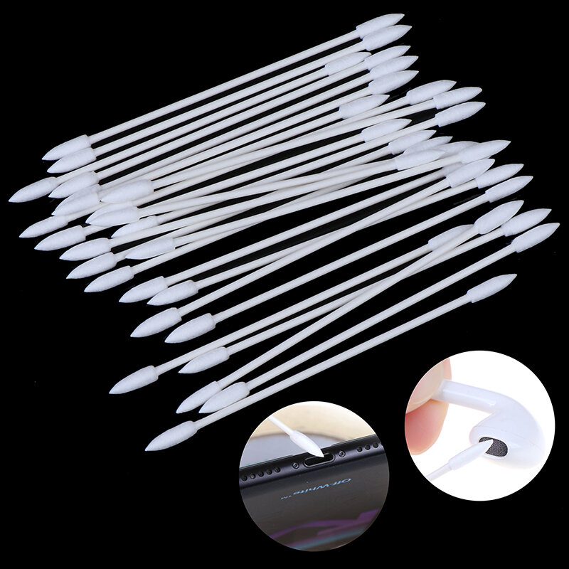 50Pcs Double Head  Earphone Earbuds Tips Headset Cotton Disposable Stick Cleaning Tool