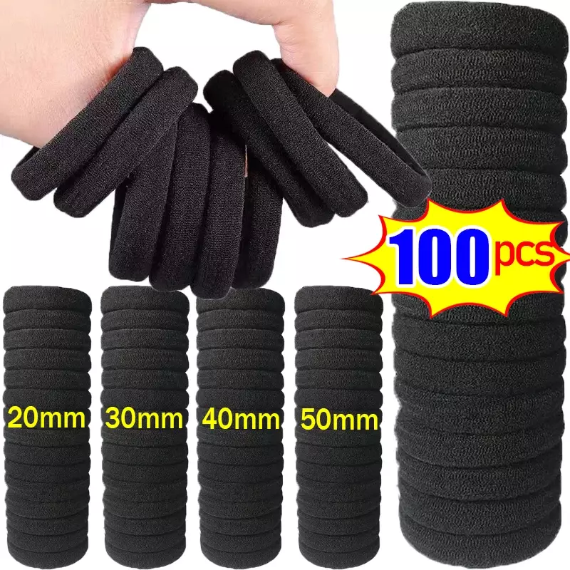 Bandas de borracha elásticas altas simples para mulheres e meninas, cordas de cabelo preto scrunchies, suportes básicos de rabo de cavalo 2-5cm, 10-100pcs