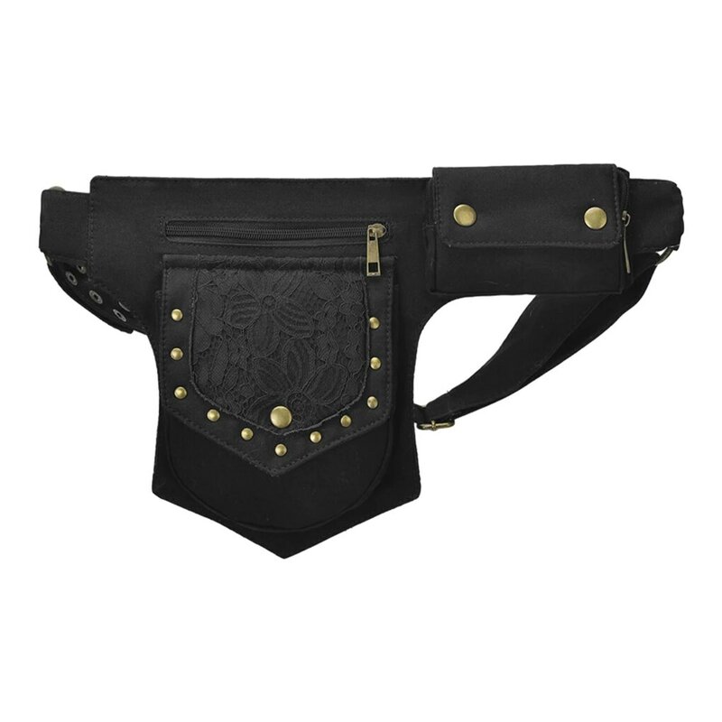 Poliestere elegante rivetto Steampunk Utility Hip marsupio marsupio marsupio portafoglio tasca Boho borsa per le donne
