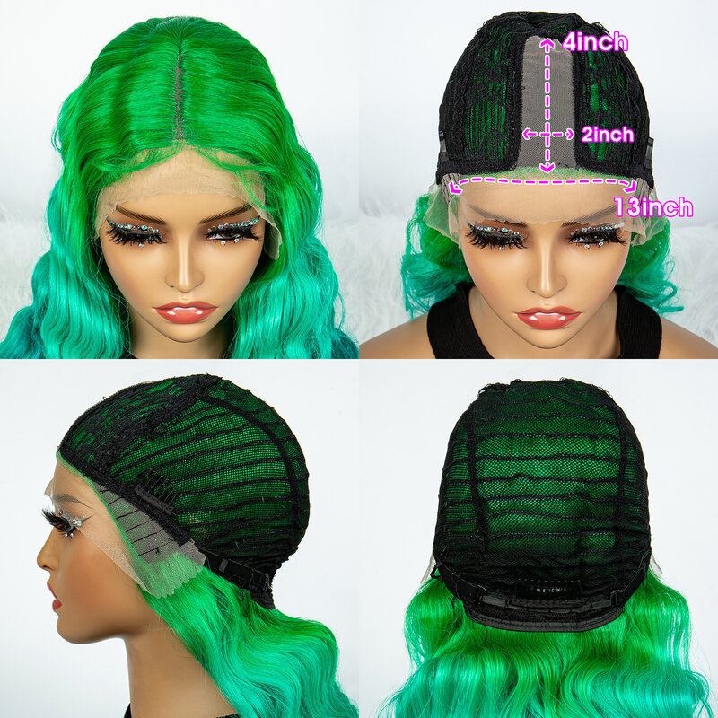 Parrucche verdi Ombre parrucche della parte centrale per le donne parrucche per capelli ricci ondulati lunghi parrucche per radici verdi per le donne Cosplay Party uso quotidiano