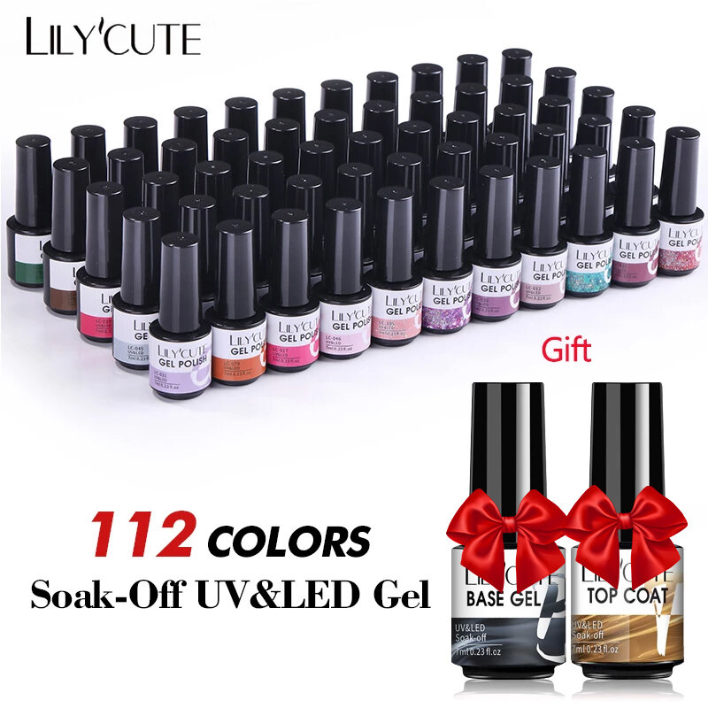 LILYCUTE 112/60/40/20Pcs เจลสีเล็บชุดกึ่งถาวร Soak Off UV Led nail Art Salon เจลเคลือบเงา Hybrid ชุดเจล