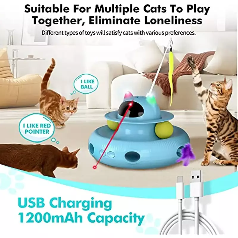 Cat Toys Interactive, Light Toy and Feather Toys 4 in 1, Recharge Exercise Toys for Indoor Automatic