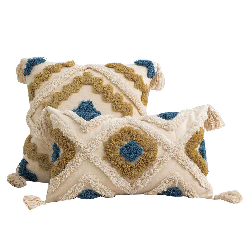 Stylu boho haftowana poszewka pokrycie na poduszkę casualowa bawełniana Tufting futerał dekoracja sypialni na sofę z frędzlami