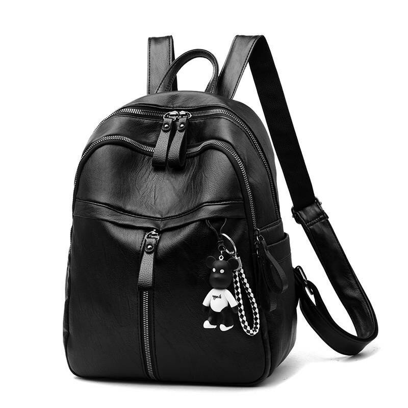 Mochilas pretas de alta capacidade para as mulheres, PU impermeável mochila universitária, Trendy Laptop Bags, Girl Travel School Bags