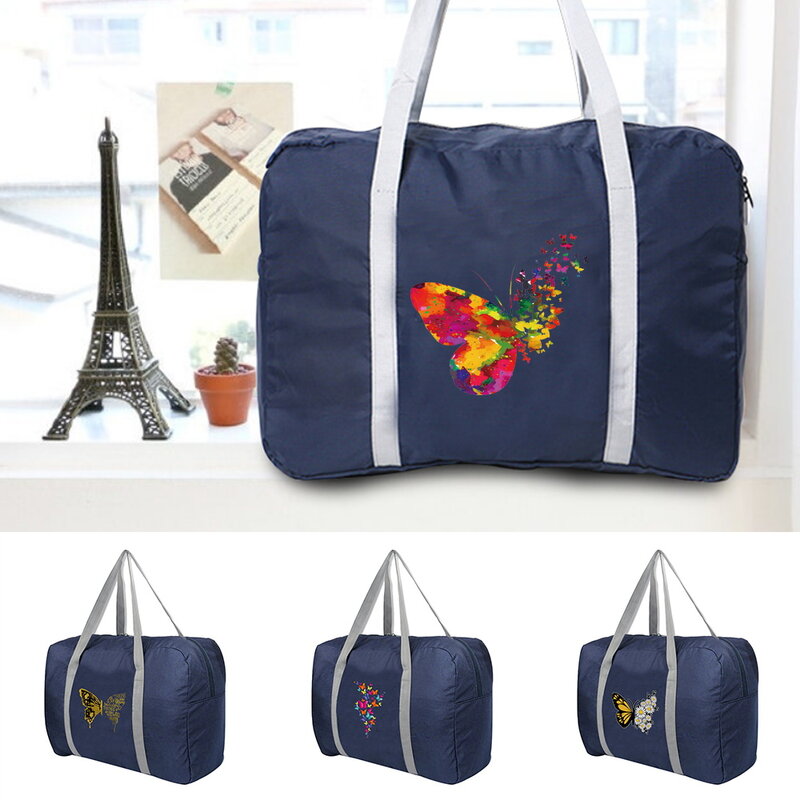 Nowe składane torby podróżne Unisex ubrania organizatorzy o dużej pojemności worek marynarski nadrukowany motyl torebki damskie męskie torby podróżne