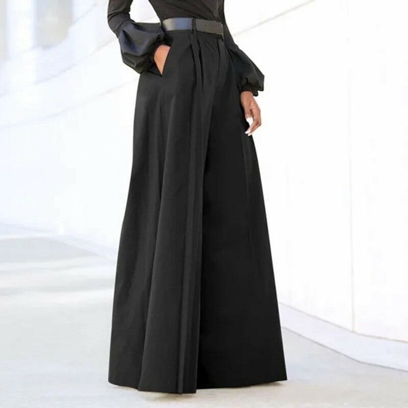 European and American Style Pants For Women Solid Color Fashion Elegant Temperament High Waisted Wide Leg Pants