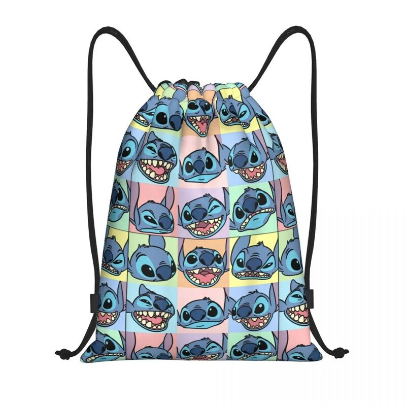 Custom Disney Stitch Face Collage Drawstring Bag Women Men Lightweight Sports Gym Storage Backpack