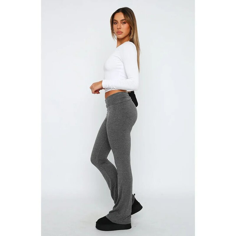 2024 European and American Popular New Casual Style Low Waist Flare Pants Fashion Slimming Solid Color Pants for Women