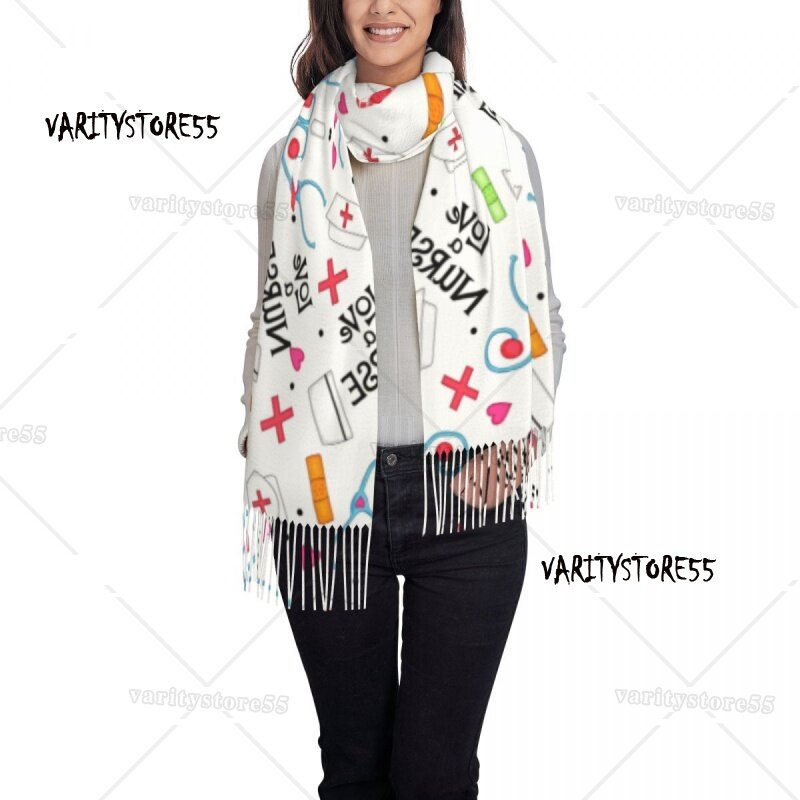 女性の冬の柔らかい暖かいタッセルスカーフ、女性の大きな愛の看護スカーフ、看護スカーフ