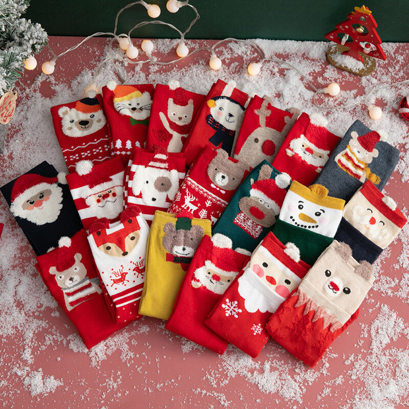1 Paar Kerst Hoge Buis Sokken Voor Vrouwen Koraal Fluwelen Casual Warmte Zachtheid Meisje Jongen Vloer Sokken Kerststijl