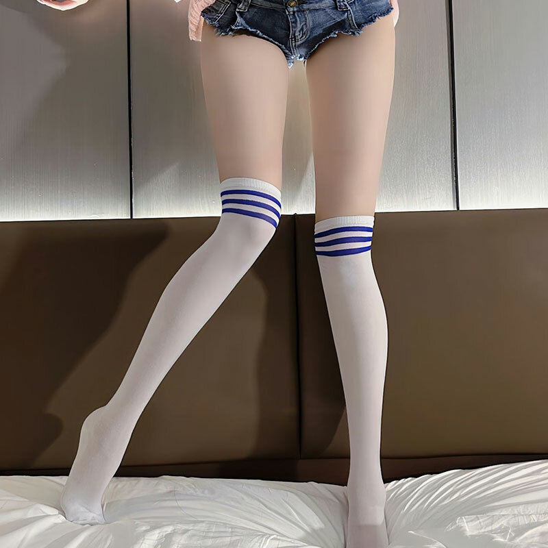 Japanese College Style New Cotton Black And White Stockings JK Knee High Three Bar Striped Baseball Cute Soft Girl Stacked Socks