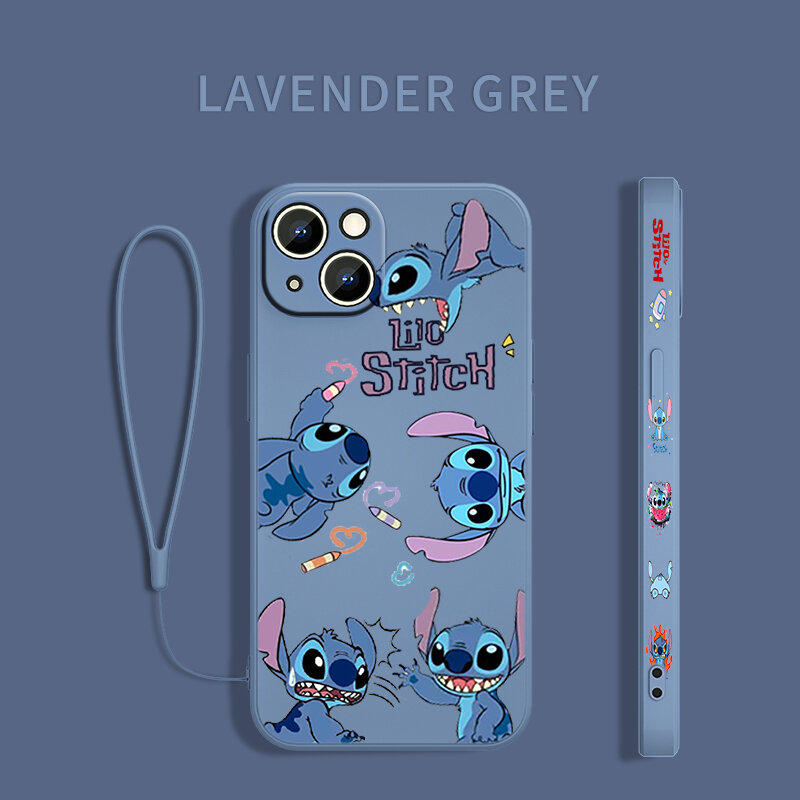 Lilo & Stitch Cartoon Disney Phone Case For Apple iPhone 14 13 12 Mini 11 XS Pro Max X XR 8 7 6 Plus SE 2020 Liquid Left Rope