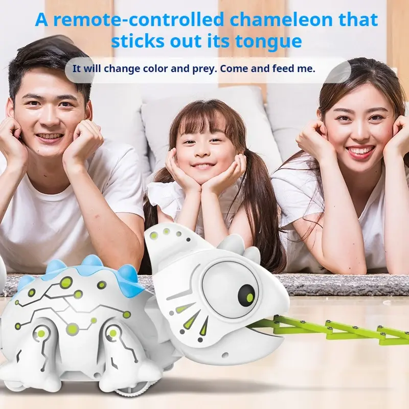 2.4g High Simulation Remote Control Chameleon New Strange Creative Pet Photoacoustic Effect Robot Tail Swing Extended Children