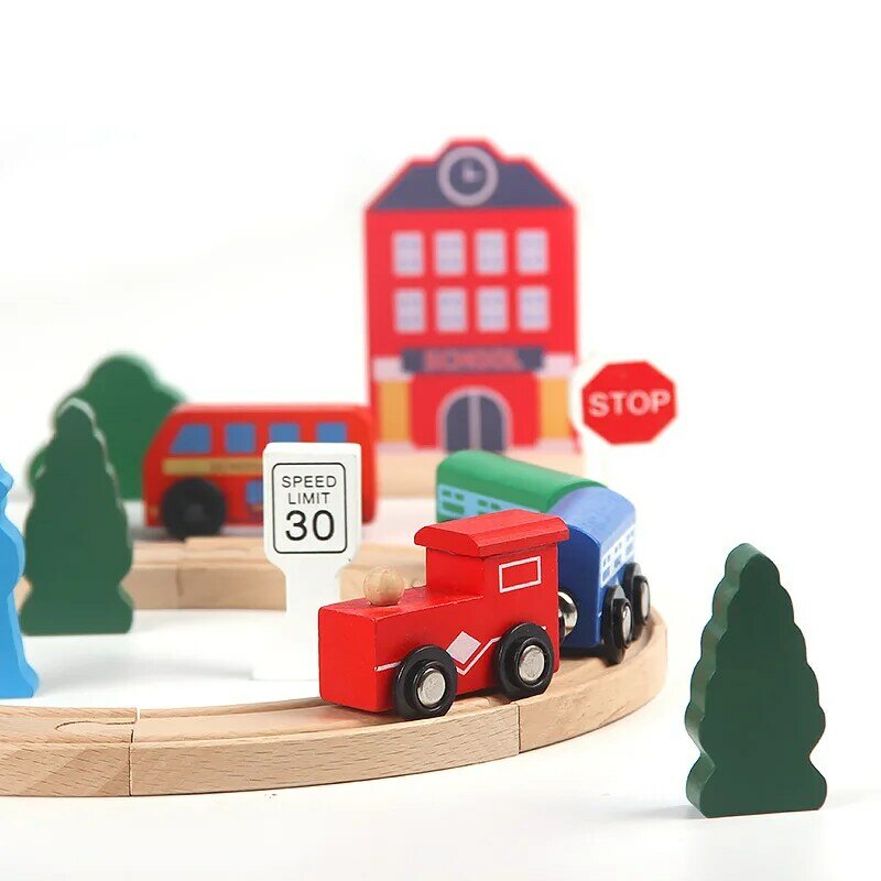 Accessoires de voie ferrée en bois pour enfants, ensemble de petites voies de train coulissantes, jouets de voiture pour bébé, tour de cloche, boîte cadeau, mamelon