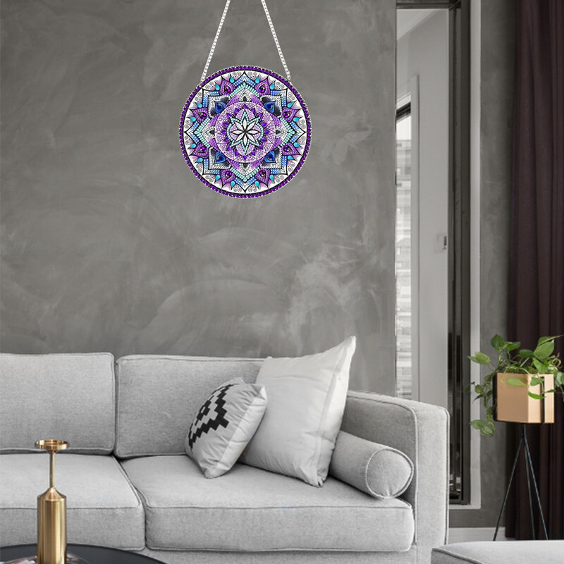 Mandala Flower Diamond Painting Pingente, DIY Mosaic Art, Hanging Wall Decoration, Door Decoration, Handmade Gift, Home Garden