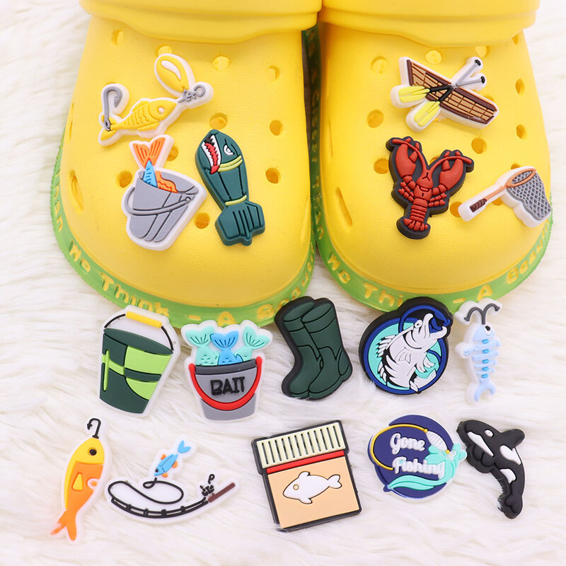 Abalorios para zapatos de piezas, accesorios de PVC para caña de pescar, sandalias, hebilla, decoración para niños, regalo de cumpleaños, 1 unidad