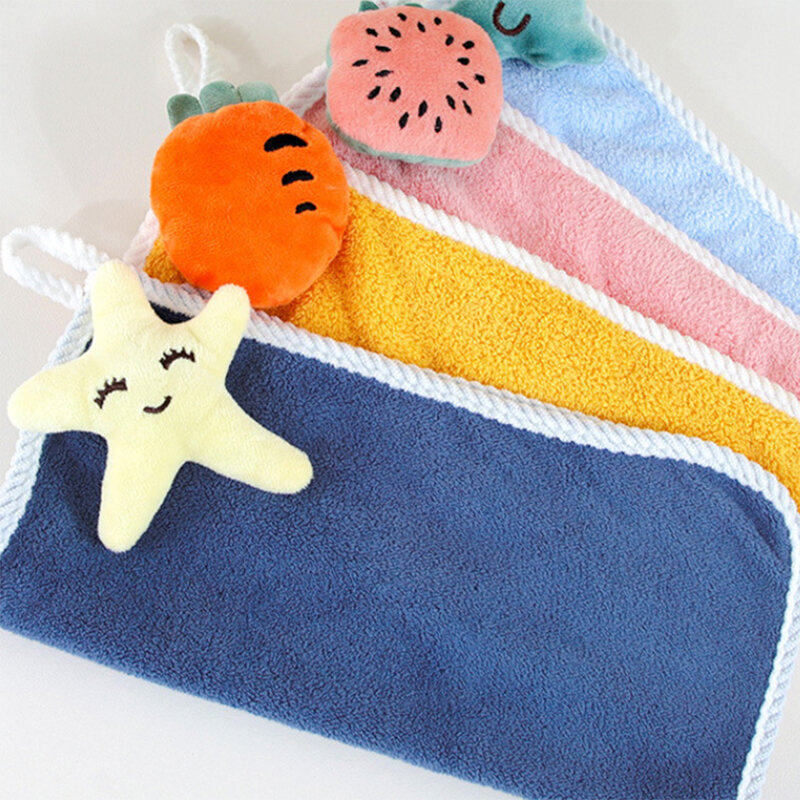 Hand Towel Cute Children'S Hand Towel Dry Handkerchief Absorbent Kitchen Wiper Cloth Coral Fleece Towel With Hanging Loop