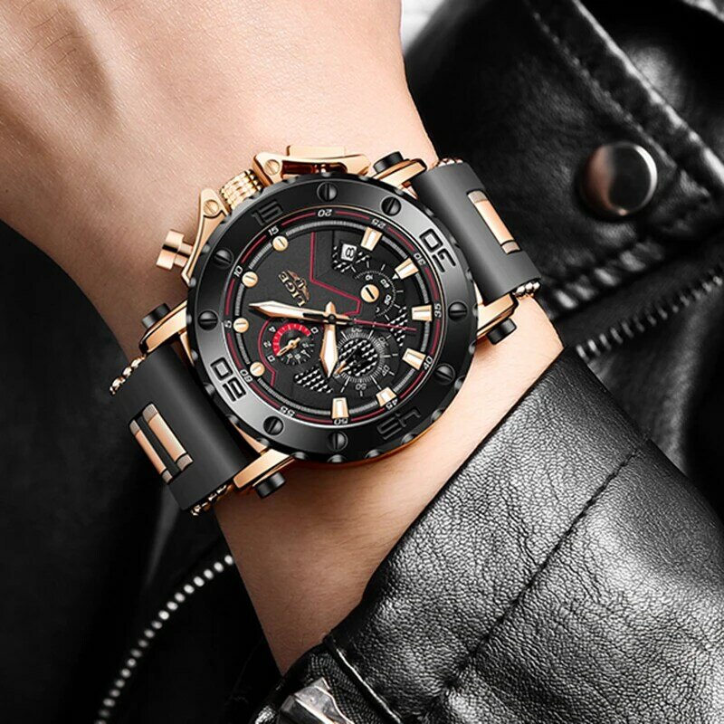 新しいligeブランドメンズ腕時計時計男性ステンレススチール防水スポーツ時計腕時計リロイhombre