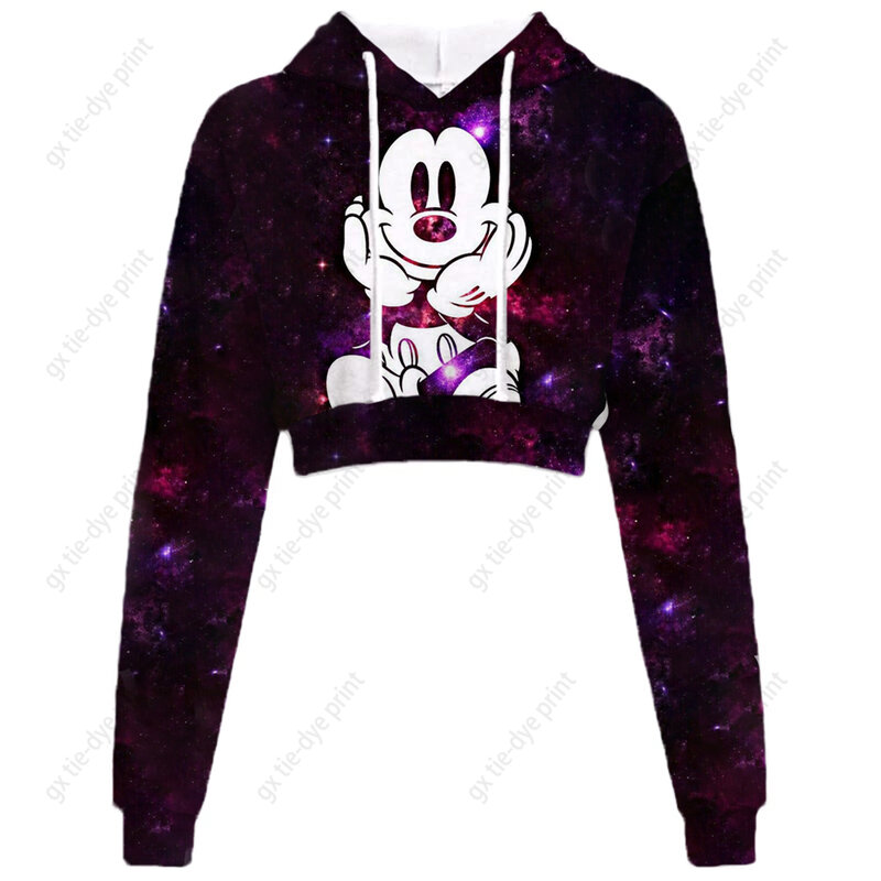 Disney Minnie Mickey Mouse Print Sweatshirts Hoodies Fashion Casual Women O-Neck Clothing Sexy Crop Streetwear Y2K