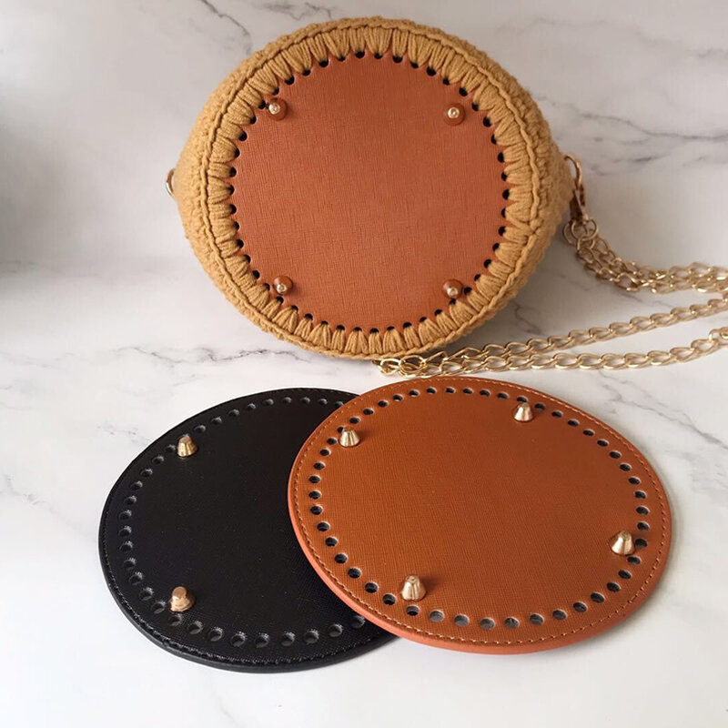 15*15cm Round Bottom For Knitted Bag PU Leather Bag Base Handmade Bottom With Holes Diy Crochet Bag Bottom Accessories