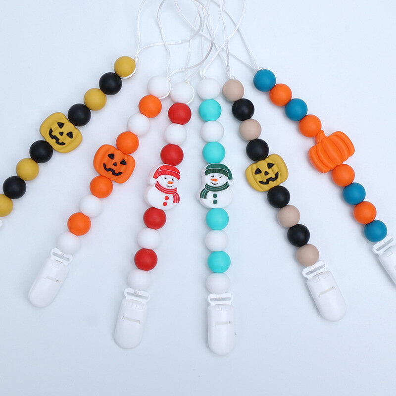Halloween Dummy Chain Infant Silicone Pacifier Clips Pumpkin Teething Holder Baby Teether Set Baby Gift