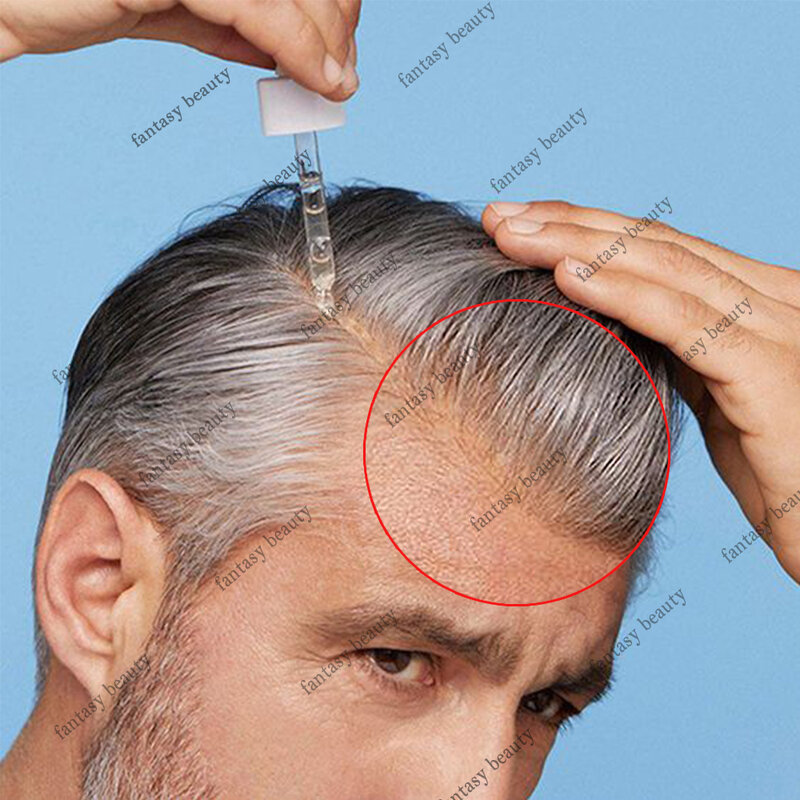 Natural Hairline V Loop Gray Hair Men's Toupee Wig 100% Human Hair Prosthesis Super Thin Skin Transparent Pu Base Microskin Unit