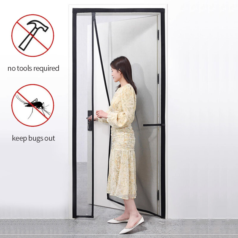 Magnetic Door Screen Custom Size Mosquito Net Curtain Fly Insect Automatic Closing Invisible Mesh For Kitchen indoor living room