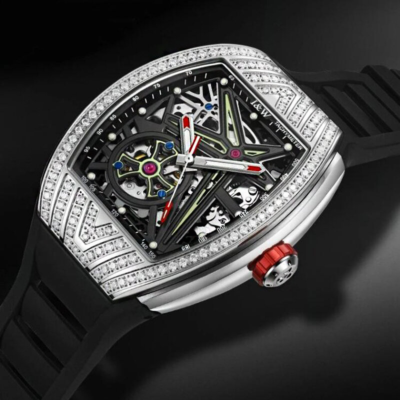 IW-Reloj de pulsera mecánico automático para hombre, accesorio de pulsera resistente al agua con diamantes de goma, luminoso, diseño Original, a la moda
