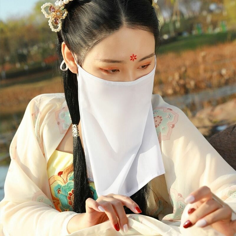Véu de rosto estilo chinês para mulheres, capa facial antiga, orelhas suspensas, respirável, anti-ultravioleta, acessórios chineses hanfu