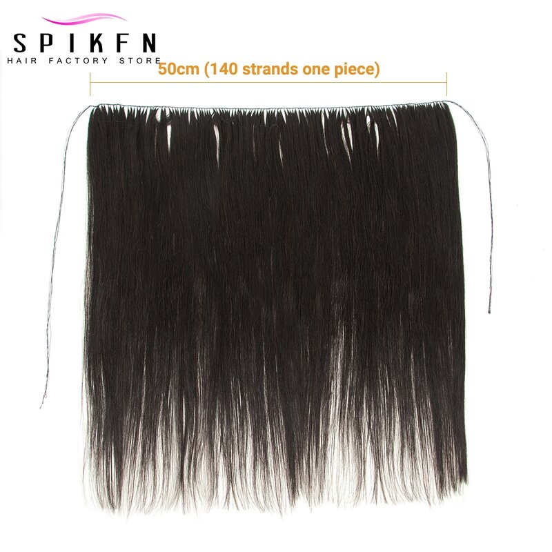 Extensões de cabelo humano trama pena, costura em pacotes personalizados invisíveis, 140 fios, 100g, 16-22 ", 50cm largura