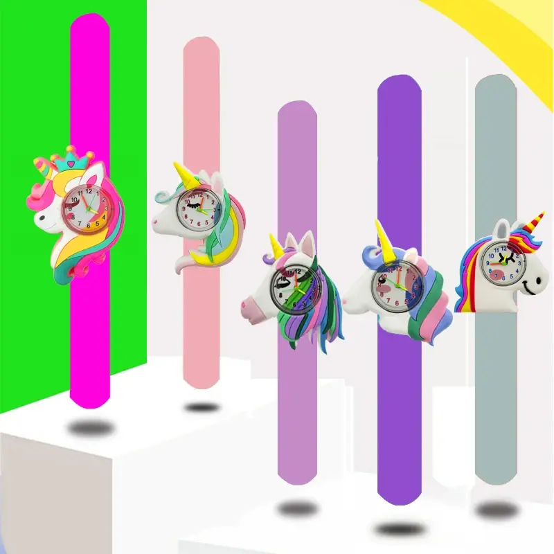 Cartoon Unicorn Pony Kids Watches for Boys Girls Birthday Gift Children Puzzle Learn Time Toy Clock Slap Bracelet Baby Watch