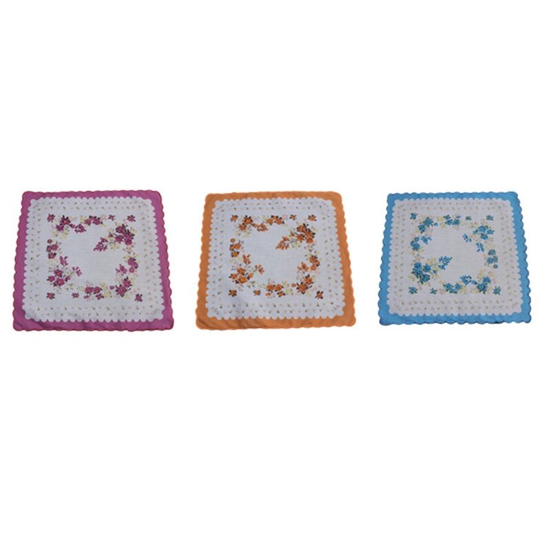 50JB 3x Vintage-Taschentücher aus Baumwolle mit Blumendruck, sortiert, für Damen, Taschentücher, Einstecktuch, für Braut und