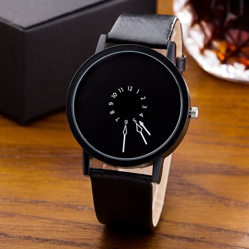 PAIDU-크리에이티브 턴테이블 가죽 밴드 쿼츠 손목 시계 남성용, 캐주얼 스포츠 시계