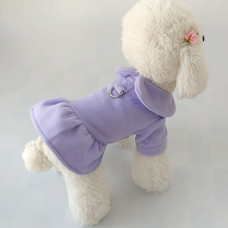 Pet Dress Autumn Winter Woolen Princess Skirt Christmas Harness Traction Rope Small Dog Coat Puppy Holiday Clothes Poodle Yorkie