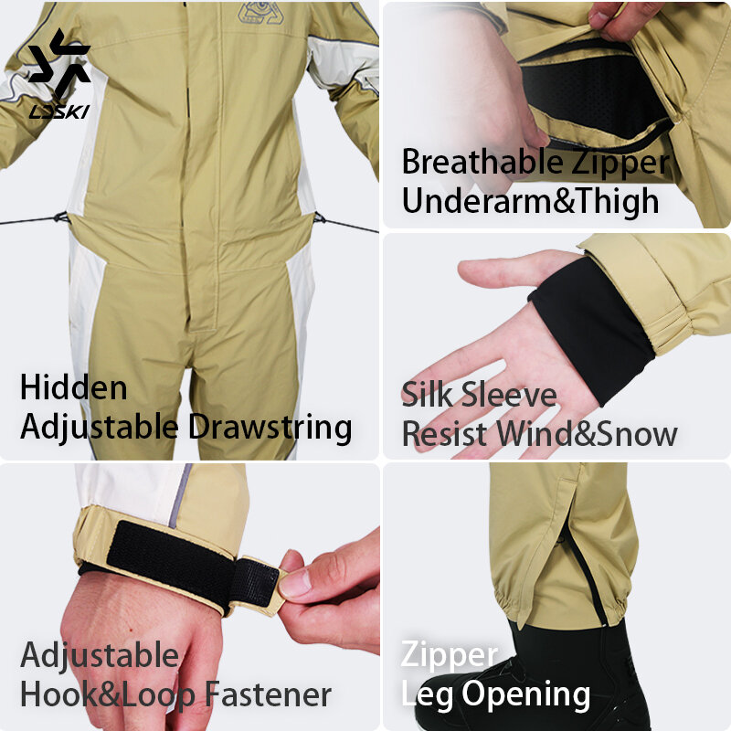 LDSKI-قطعة واحدة بدلة تزلج للرجال والنساء ، بذلة مقاومة للماء ، الملابس الحرارية ، سترة واقية ، شتاء دافئ ، الثلوج نيسيي ، ارتداء على الجليد ، الرجعية