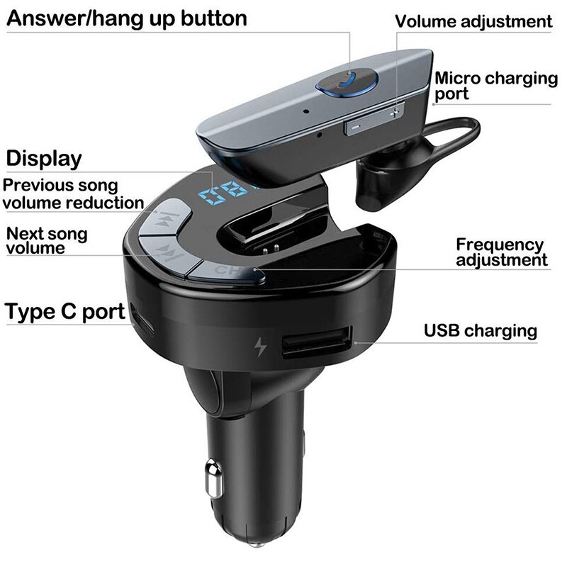 Transmisor FM Bluetooth inalámbrico para coche, adaptador y receptor de Audio, adaptador Bluetooth para coche, cargador MP3 inalámbrico